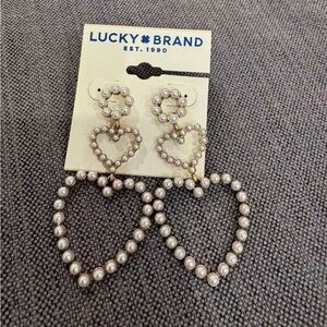 Lucky Brand Pearl Heart Drop Earrings